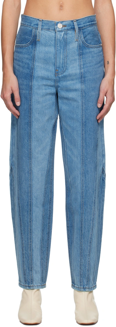 Frame Warped Stripe Barrel Wide-leg Jeans In Indigo Curves