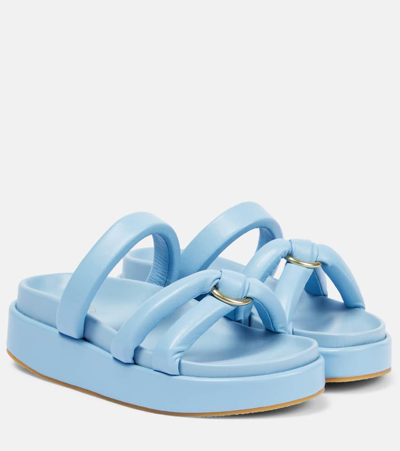 Dries Van Noten Padded Leather Platform Sandals In L.blue