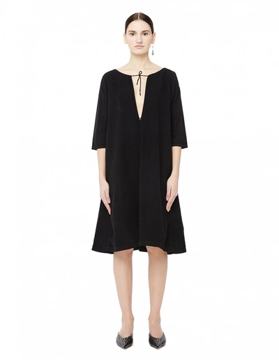 Blackyoto V-neck Cotton Mari Dress In Black