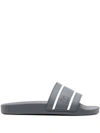 Brunello Cucinelli Striped-strap Slides In Grey