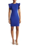 Calvin Klein Ruffle Shoulder Sheath Dress In Ultramarine