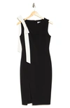 Calvin Klein Asymmetric Bow Sheath Dress In Black/ White