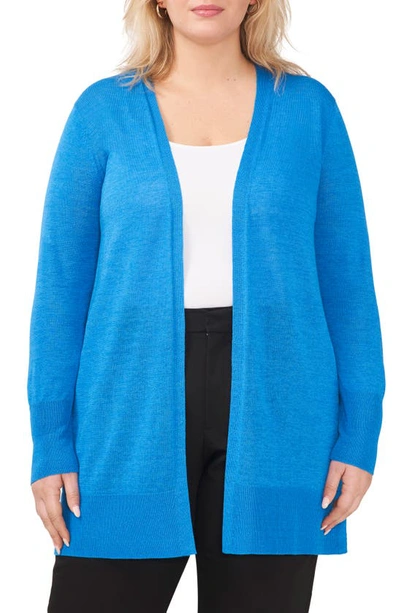 Halogen Side Slit Linen Blend Cardigan In Indigo Blue