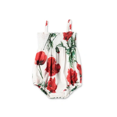 Dolce & Gabbana Babies' Romper With Poppy Print In White