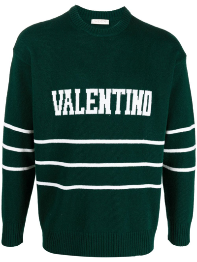 Valentino Men's Embroidered Logo Jumper Sweater In Green