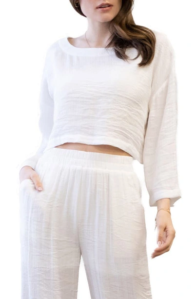 Blu Pepper Cropped Long Sleeve Top In White