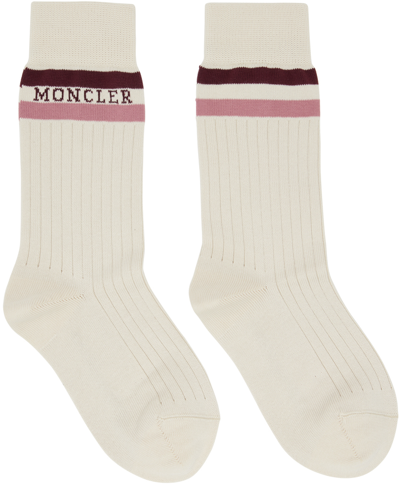 Moncler Off-white Logo Socks In Beige