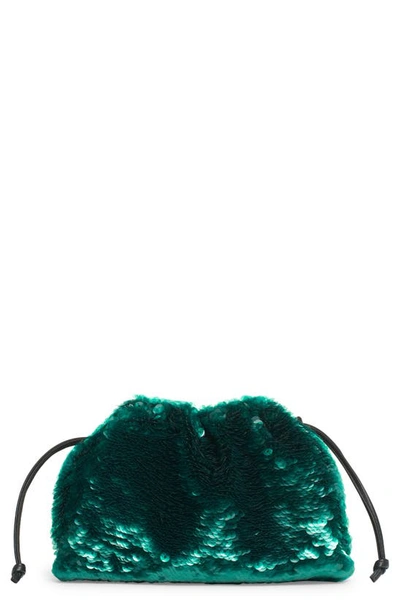 Bottega Veneta The Mini Pouch Sequin Crossbody Bag In 3026 Dark Green/ Dark Gr-g