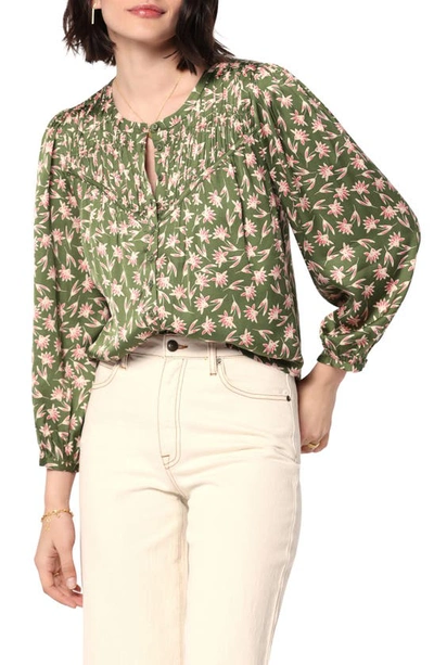 Joie Fanning Floral Print Lace-up Blouse In Loden Green Multi