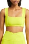Beyond Yoga Space Dye Square Neck Sports Bra In True Chartreuse Heather