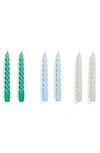 Hay Spiral 6-pack Assorted Candles In Green Light Blue Light Grey