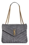 Saint Laurent Medium Lou Matelassé Suede Shoulder Bag In Storm