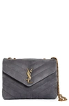 Saint Laurent Small Lou Suede Crossbody Bag In Storm