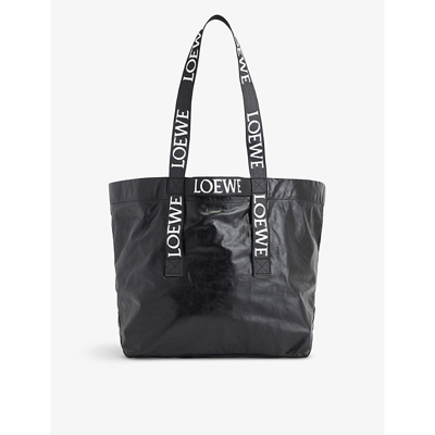 Loewe Large Leather Fold Tote Bag In Black