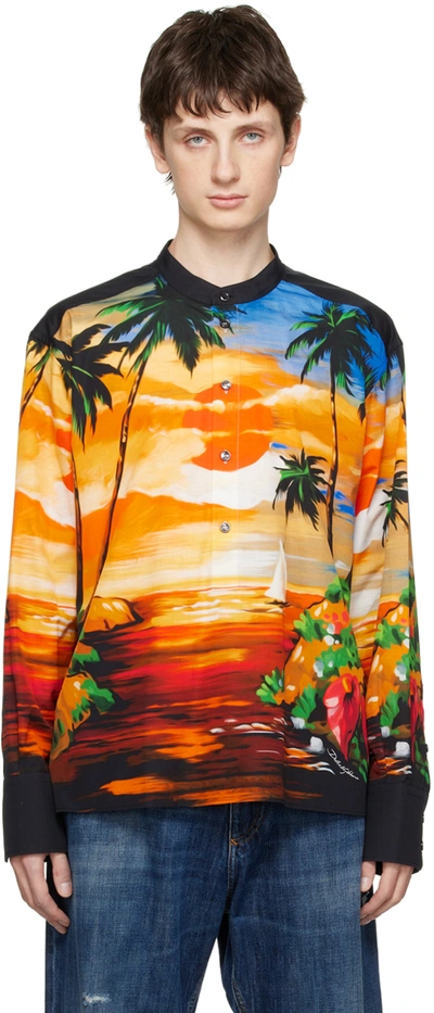 Dolce & Gabbana Camicia Senza Colletto Con Stampa Tramonto In Hawaii