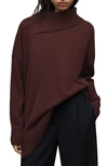 Allsaints Whitby Cashere & Wool Asymmetric Turtleneck Sweater In Chestnut Brown