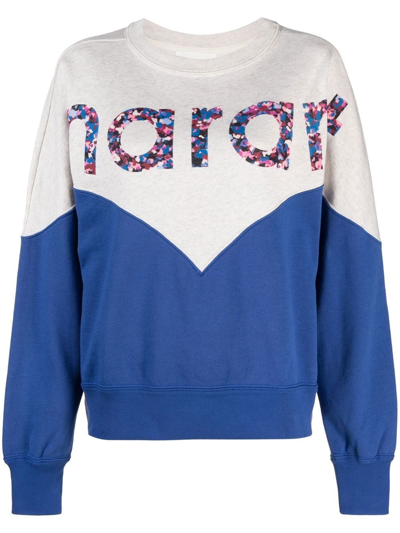 Isabel Marant Étoile Houston Flocked Two-tone Cotton-blend Jersey Sweatshirt In Azure