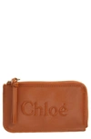 Chloé Sense Leather Zip Card Case In 247 Caramel