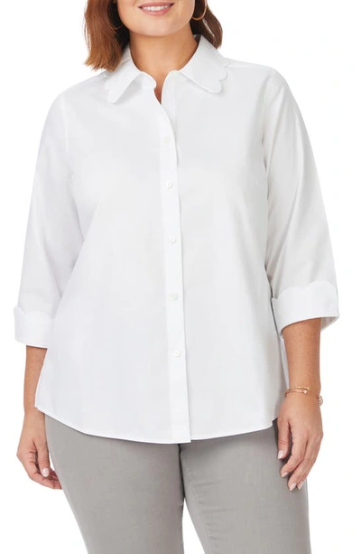 Foxcroft Gwen Three-quarter Sleeve Cotton Button-up Shirt In White