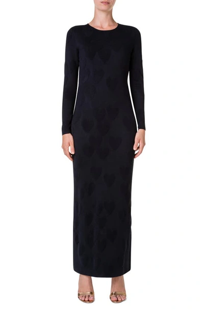 Akris Heart Jacquard Long Sleeve Stretch Silk Column Gown In Black