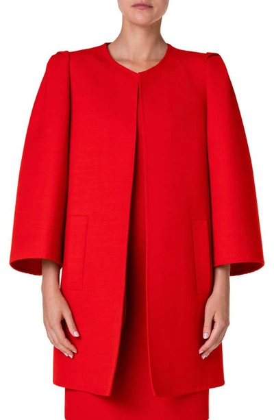 Akris Oriana Structured Wool Coat W/ Bracelet Sleeves In Red