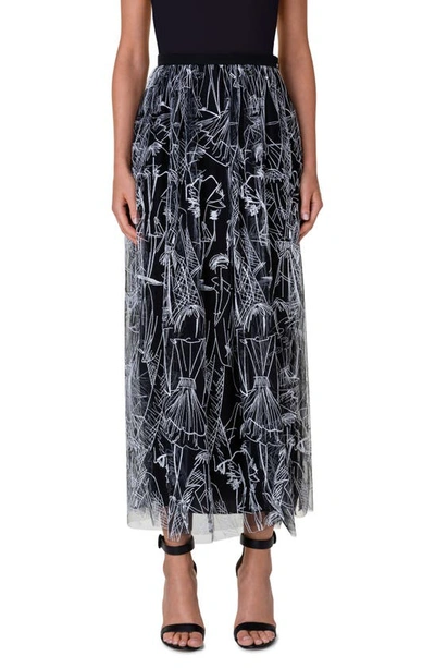 Akris Embroidered Tulle Maxi Skirt In Monochrome