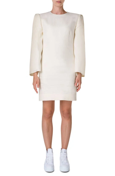 Akris Linen Sheath Dress W/ Trumpet Sleeves In Ecru