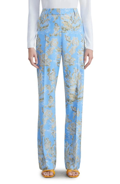 Lafayette 148 Gates Floral-print Straight-leg Pants In Cool Blue