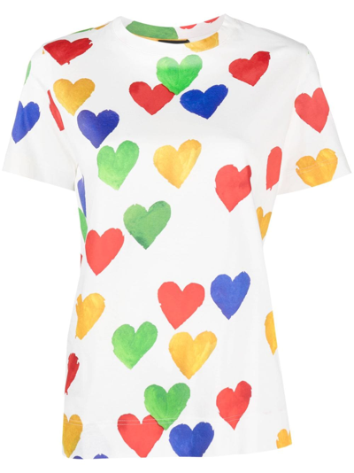 Akris Heart-print Jersey T-shirt In Ecru Multicolor