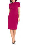 Maggy London Tie Neck Puff Sleeve Scuba Crepe Dress In Pink