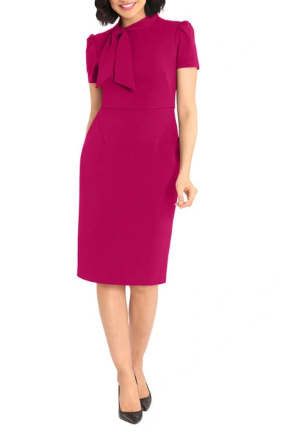 Maggy London Tie Neck Puff Sleeve Scuba Crepe Dress In Pink