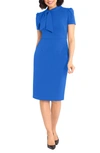 Maggy London Tie Neck Puff Sleeve Scuba Crepe Dress In Ocean Blue