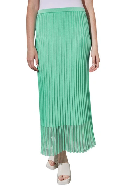 Ming Wang Textured Stripe Sheer Hem Midi Skirt In Seaspray