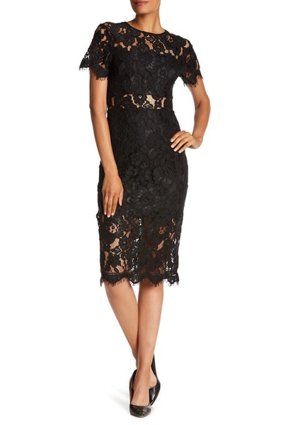 Nsr Lace Short Sleeve Midi Dress In Black | ModeSens