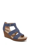 Dr. Scholl's Women's Barton-wedge Sandals In Denim Blue Fabric