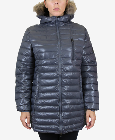 Galaxy By Harvic Women's Quilted Long Puffer Coat In Olive