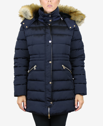 Galaxy By Harvic Women's Heavyweight Parka Coat With Detachable Faux Fur Hood In Navy