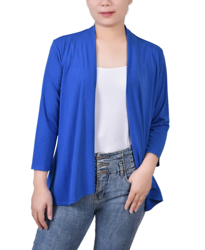 Ny Collection Women's Solid 3/4 Sleeve Cardigan In Nautical Blue