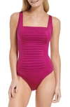 Calvin Klein Pleated One-piece Swimsuit,created For Macy's In Boysenberry Shimmer