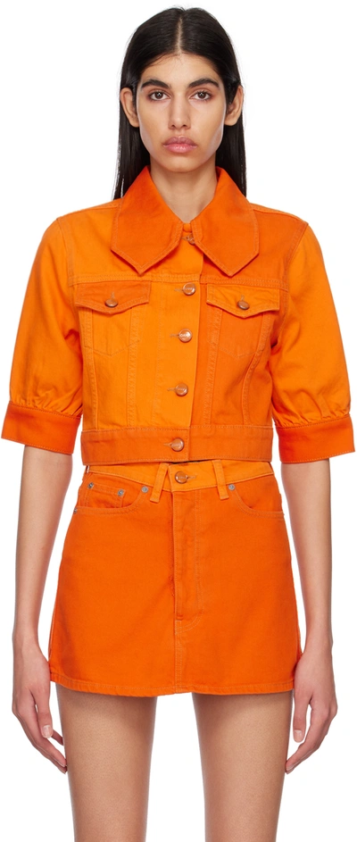 Ganni Cropped Short-sleeve Jacket In Orange