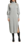 Ted Baker Malorri Stitch Insert Long Sleeve Midi Sweater Dress In Grey Marl