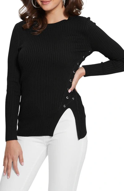 Guess Irmine Laced-up Rib Sweater In Black