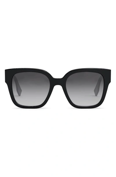 Fendi 54mm Geometric Sunglasses In Shiny Black / Gradient Smoke