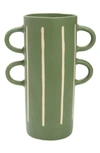 The Conran Shop Wax Resist Stripe Handle Vase In Green