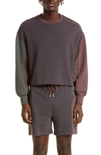 Eckhaus Latta Colorblock Crop Sweatshirt In Braun