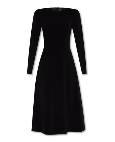 Balenciaga Long Sleeved Crewneck Midi Dress In Black
