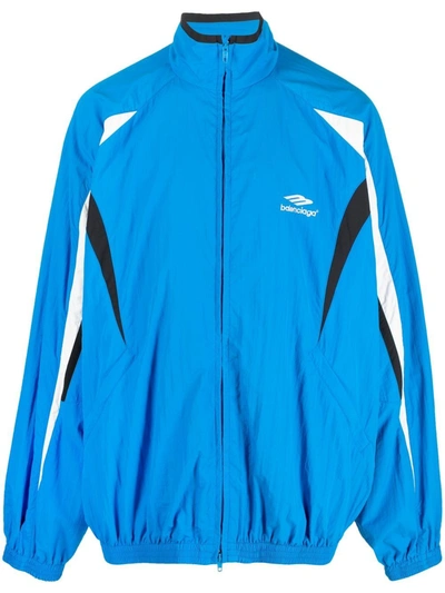 Balenciaga Logo Printed Zipped Track Jacket In Blue