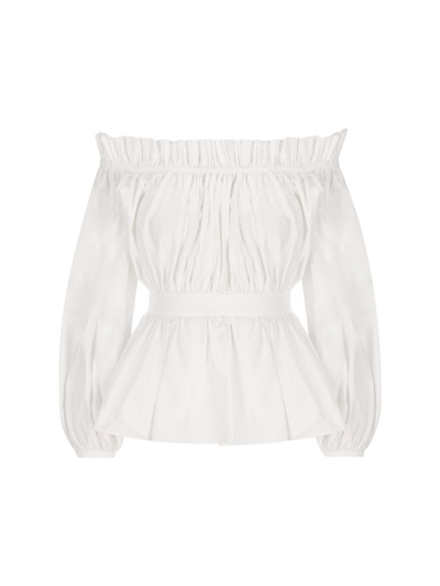 Alexander Mcqueen Off-shoulder Cotton Blouse In White