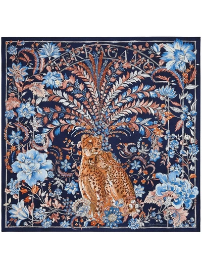 Ferragamo Floral-print Silk Foulard In Blue