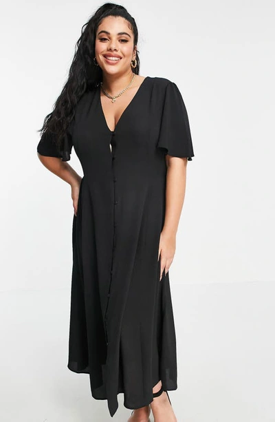 Asos Design Curve Button-up Midi Dress In Black